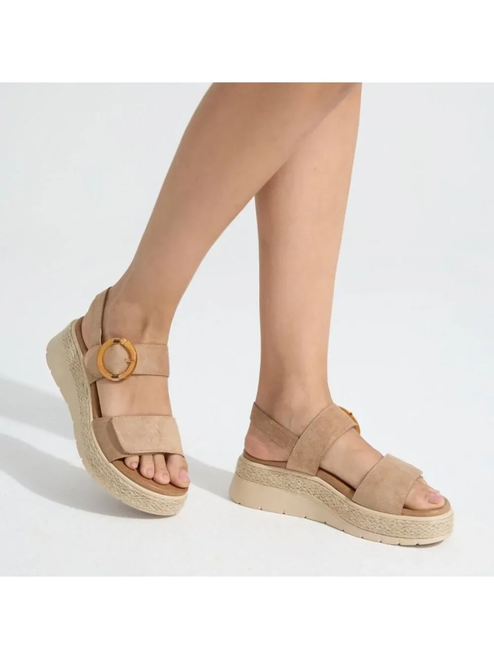 Women's Khaki Comfortable Solid Espadrille Low Wedge Heel Platform Sandal Shoes